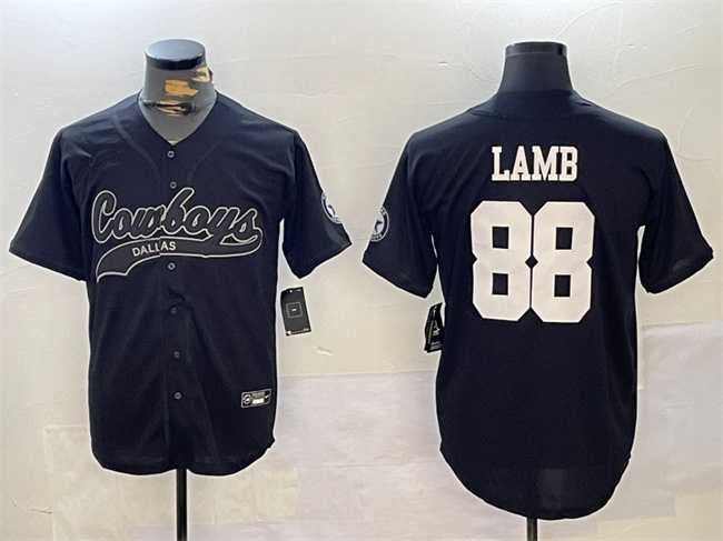 Men%27s Dallas Cowboys #88 CeeDee Lamb Black With Patch Cool Base Stitched Baseball Jersey1